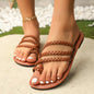 Summer Clip-toe Woven Sandals INS Fashion Beach Flat Slides Slippers Outdoor Roman Shoes For Women
